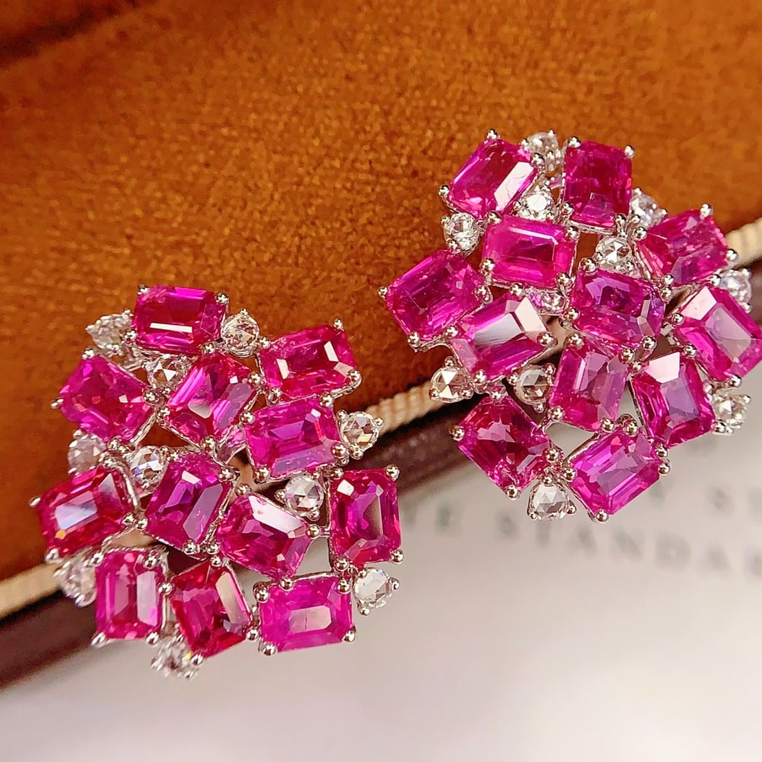 14k Gold 6.66 Ct Natural Ruby & Diamond Earrings - 5