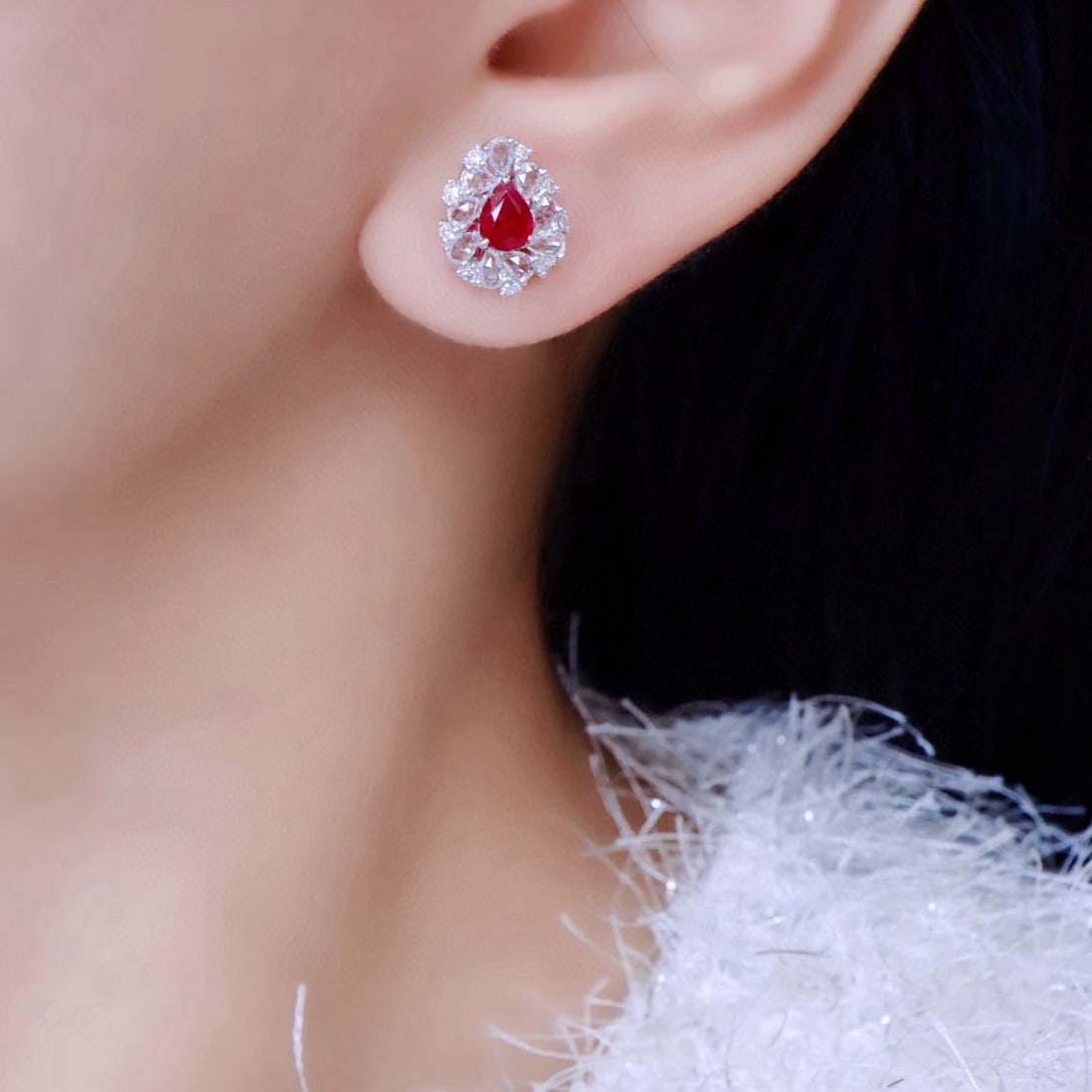 14k Gold 1.18 Ctw Natural Ruby & Diamond Earrings - 5