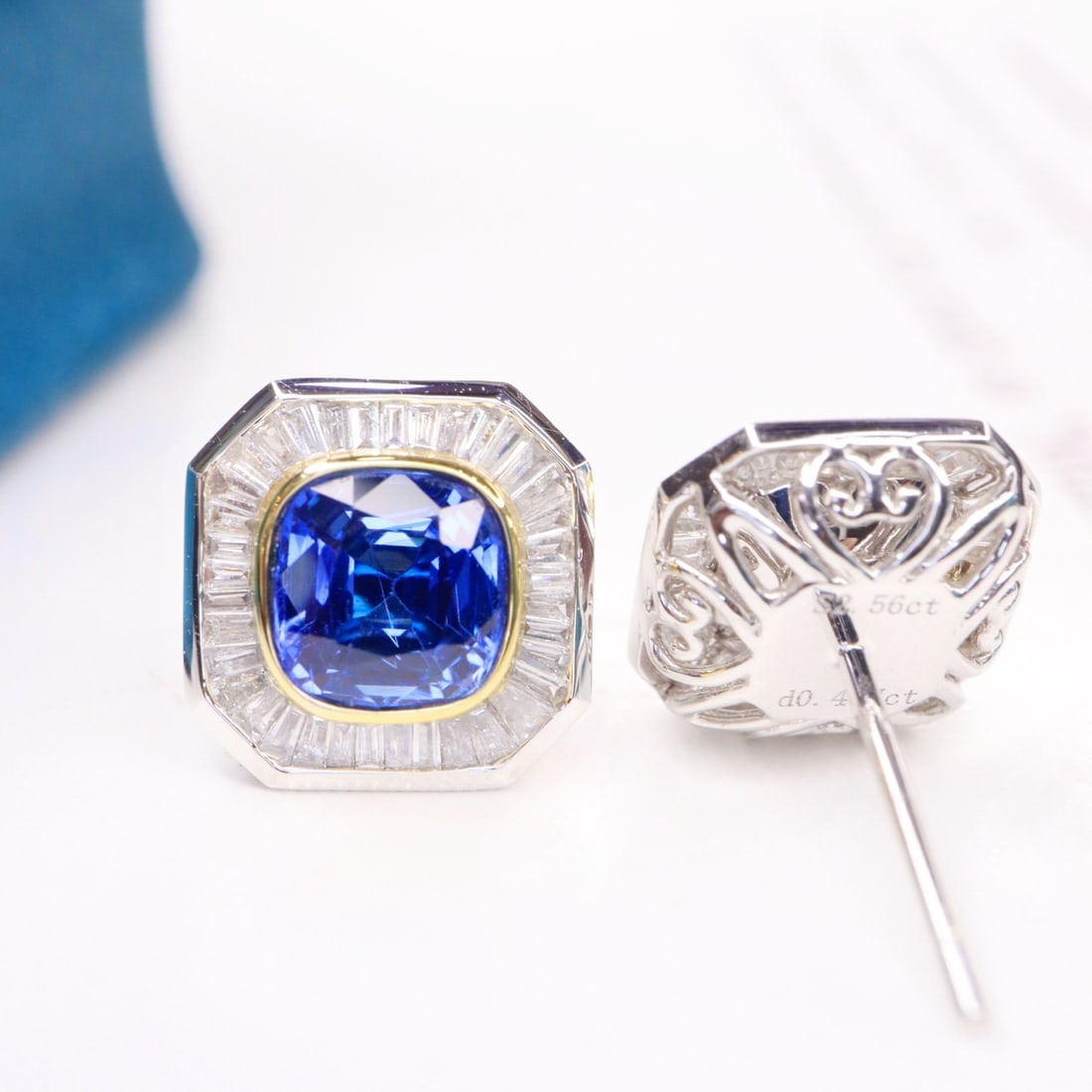 14k Gold 2.99 Ctw Natural Sapphire & Diamond Earrings - 2