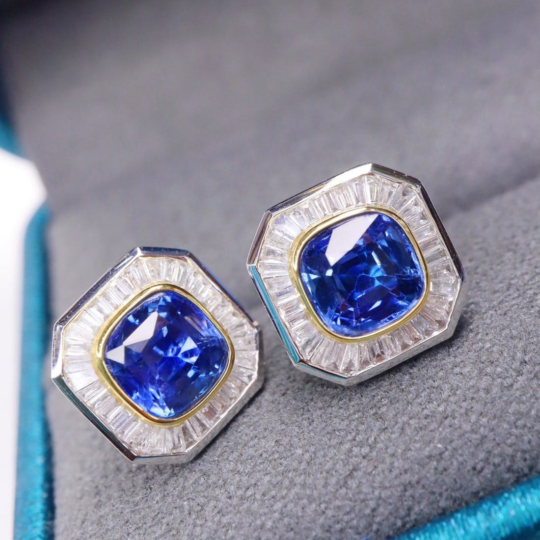 14k Gold 2.99 Ctw Natural Sapphire & Diamond Earrings - 3