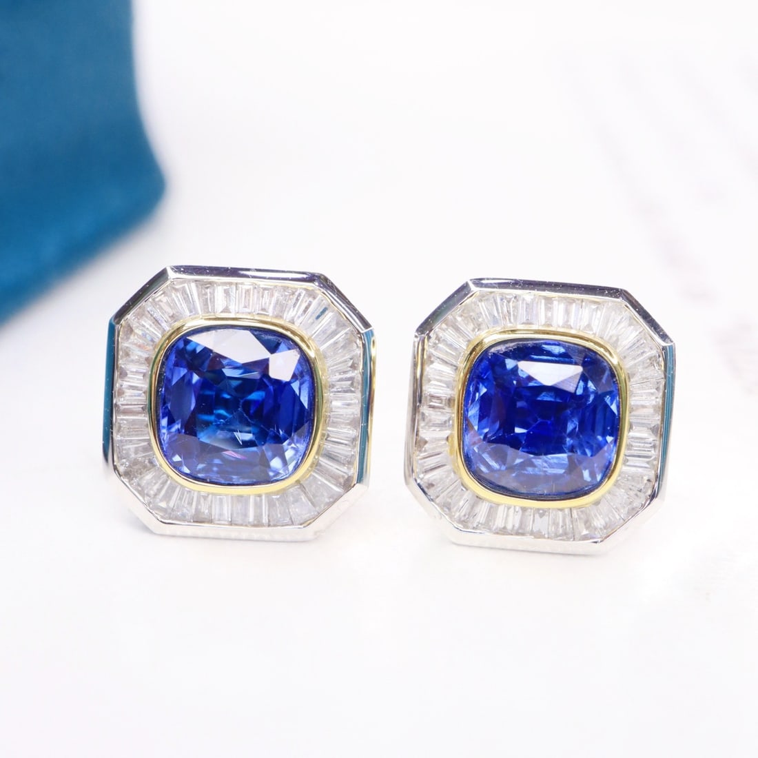 14k Gold 2.99 Ctw Natural Sapphire & Diamond Earrings - 4