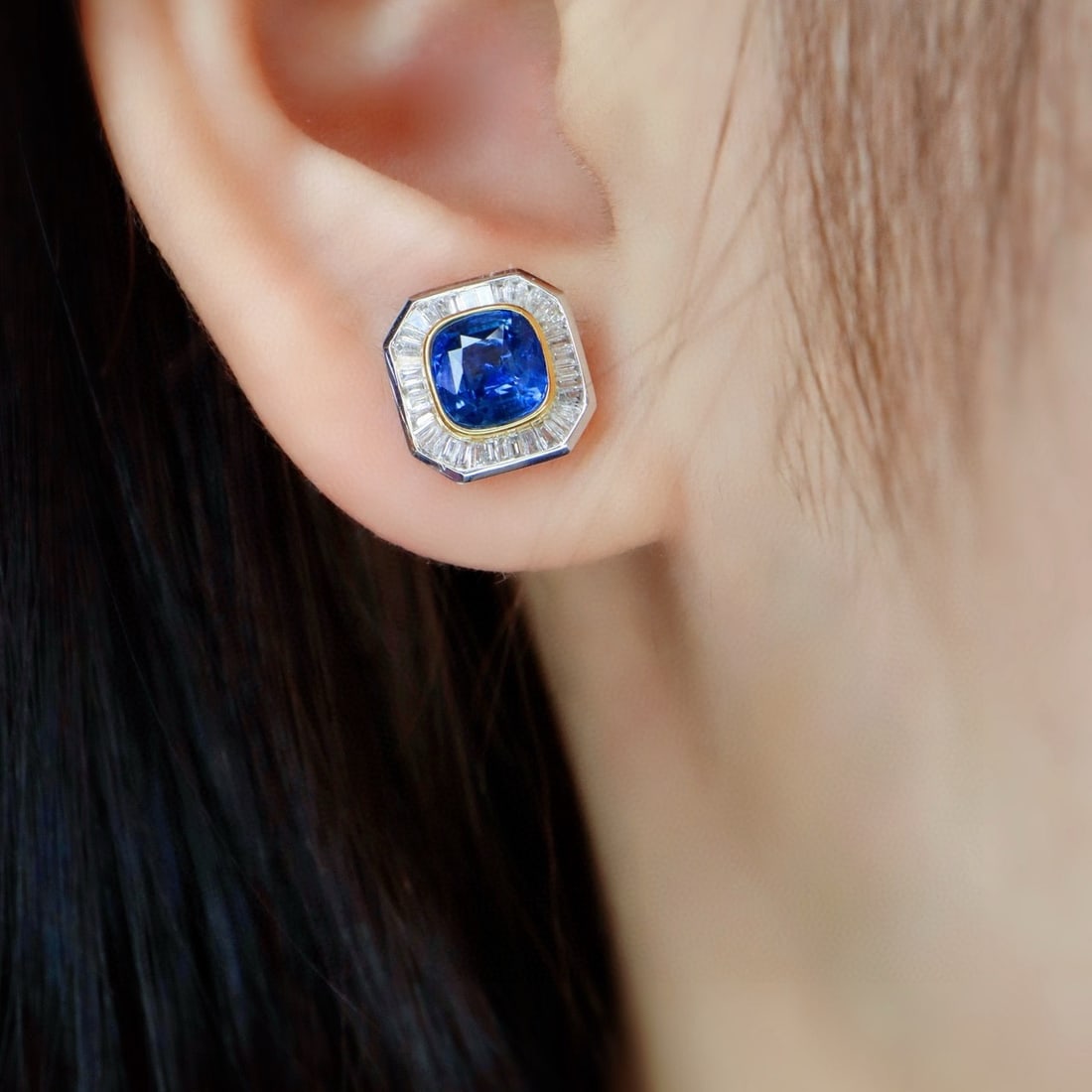 14k Gold 2.99 Ctw Natural Sapphire & Diamond Earrings - 5