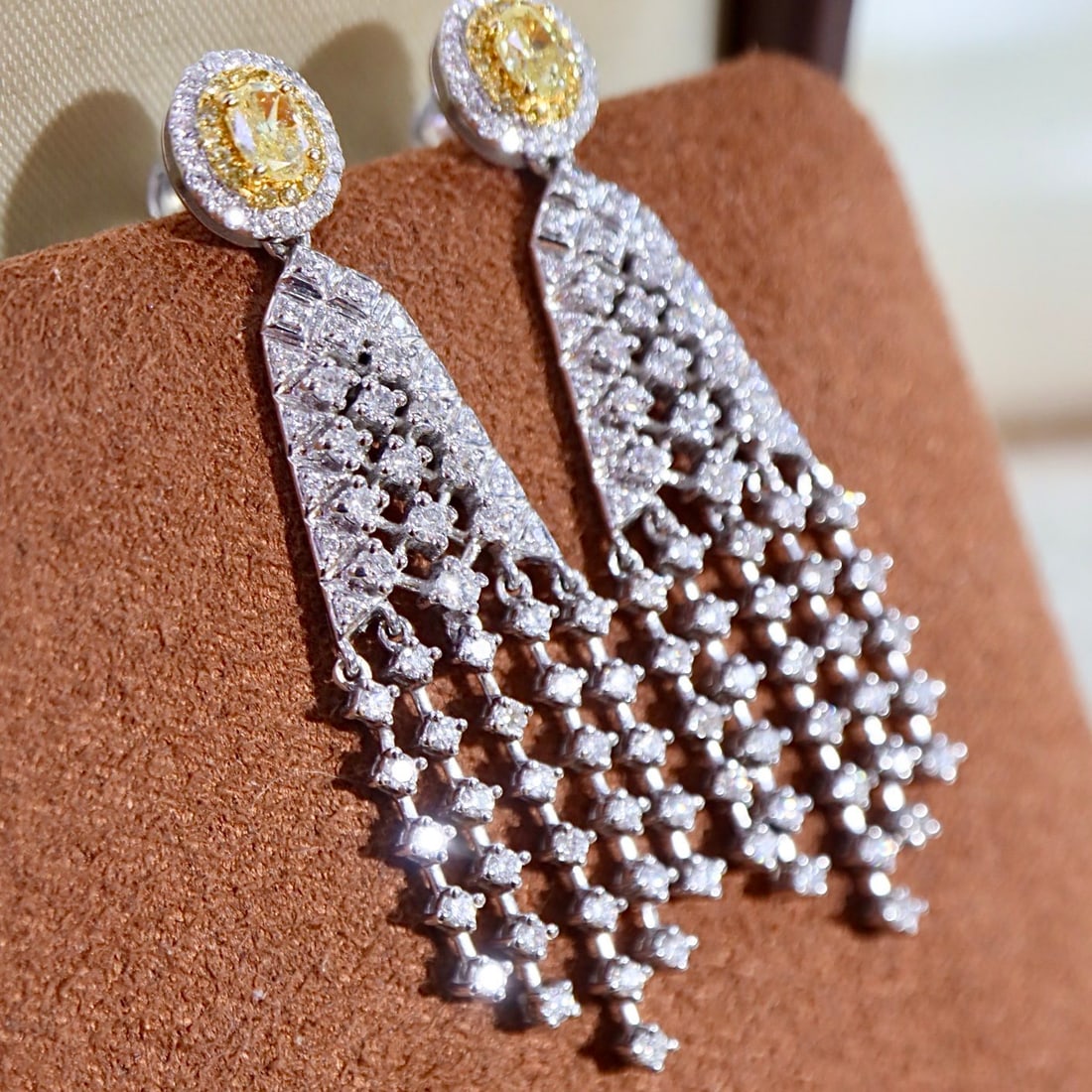 14k Gold 1.72 Ctw Natural Yellow Diamond & Diamond Earrings - 3