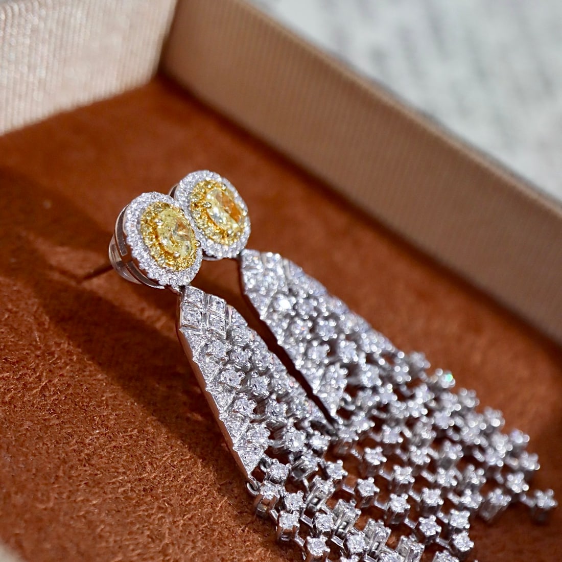 14k Gold 1.72 Ctw Natural Yellow Diamond & Diamond Earrings - 5