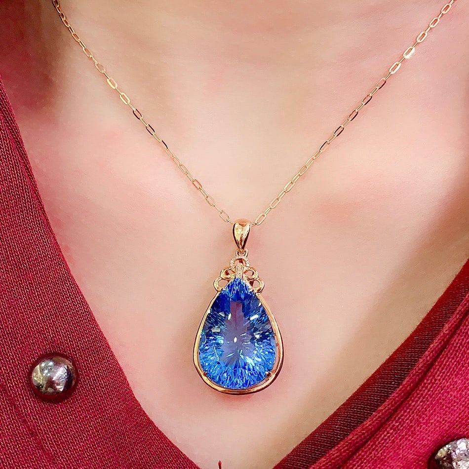 14k Gold 34 Ct Natural Topaz & Diamond Pendant( Without Chain ) - 6