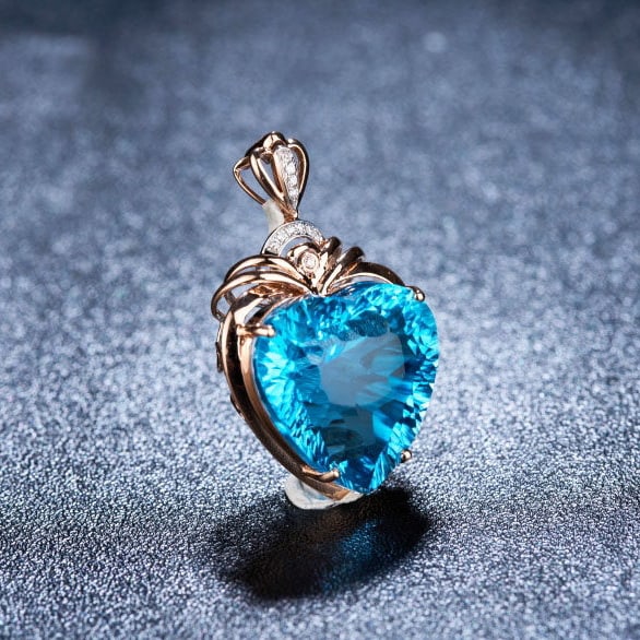 14k Gold 20.68 Ct Natural Topaz & Diamond Pendant( Without Chain ) - 3