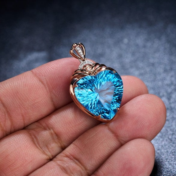 14k Gold 20.68 Ct Natural Topaz & Diamond Pendant( Without Chain ) - 8