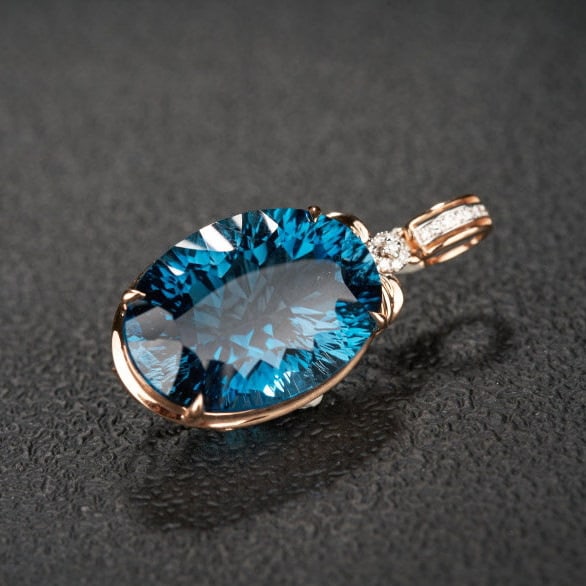 14k Gold 21.68 Ct Natural Topaz & Diamond Pendant( Without Chain ) - 7