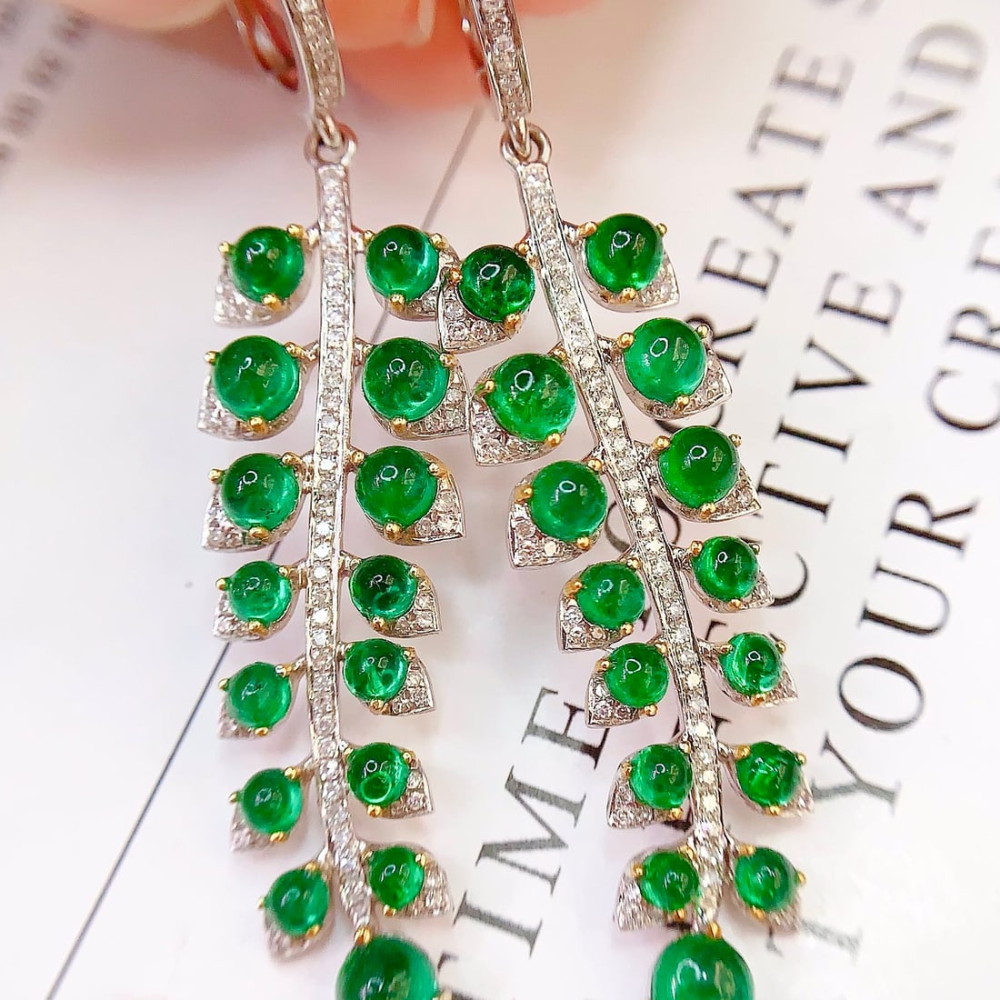 14k Gold 6.68 Ct Natural Emerald & Diamond Earrings - 2