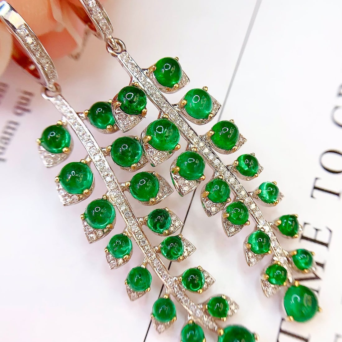 14k Gold 6.68 Ct Natural Emerald & Diamond Earrings - 4