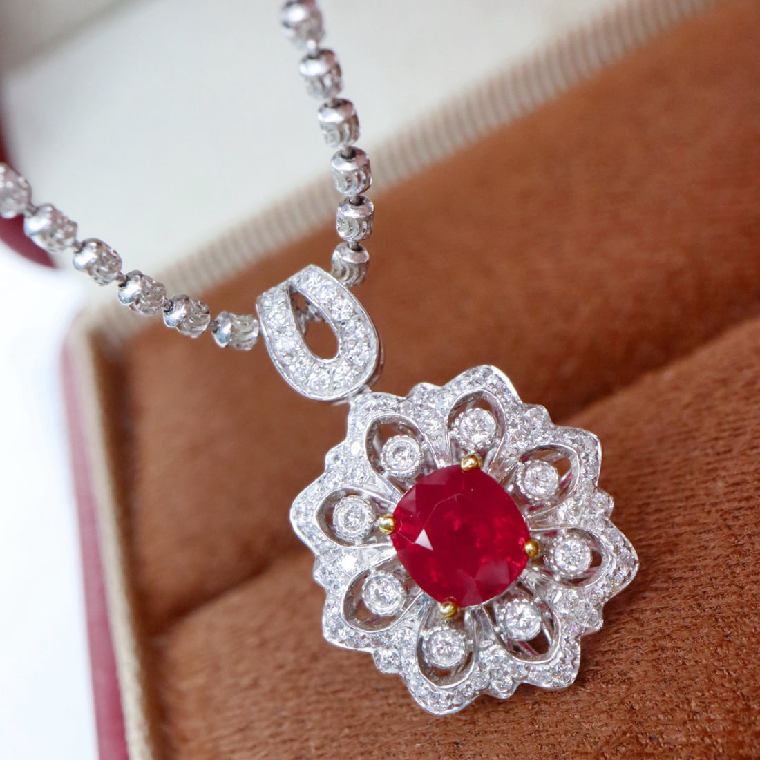14k Gold 1.34 Ctw Natural Ruby & Diamond Pendant( Without Chain ) - 4
