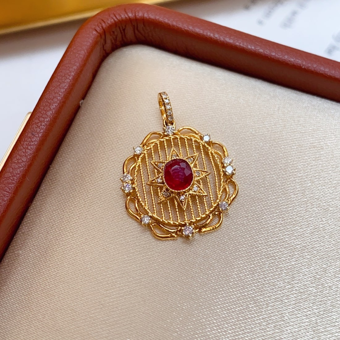14k Gold 0.55 Ct Natural Ruby & Diamond Pendant( Without Chain ) - 2