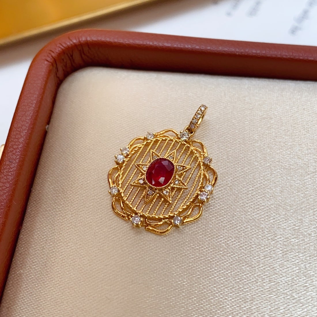 14k Gold 0.55 Ct Natural Ruby & Diamond Pendant( Without Chain ) - 3