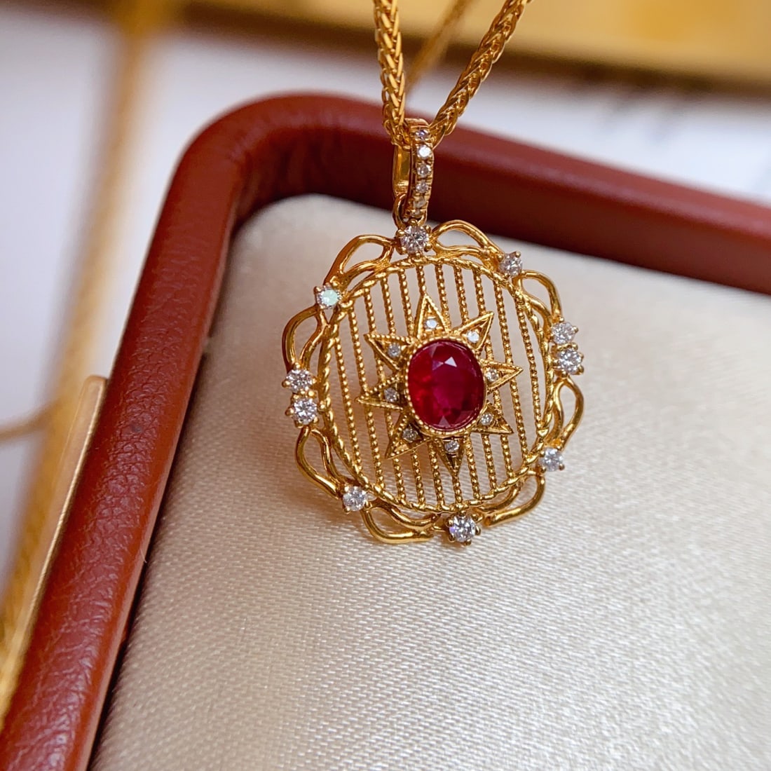 14k Gold 0.55 Ct Natural Ruby & Diamond Pendant( Without Chain ) - 4