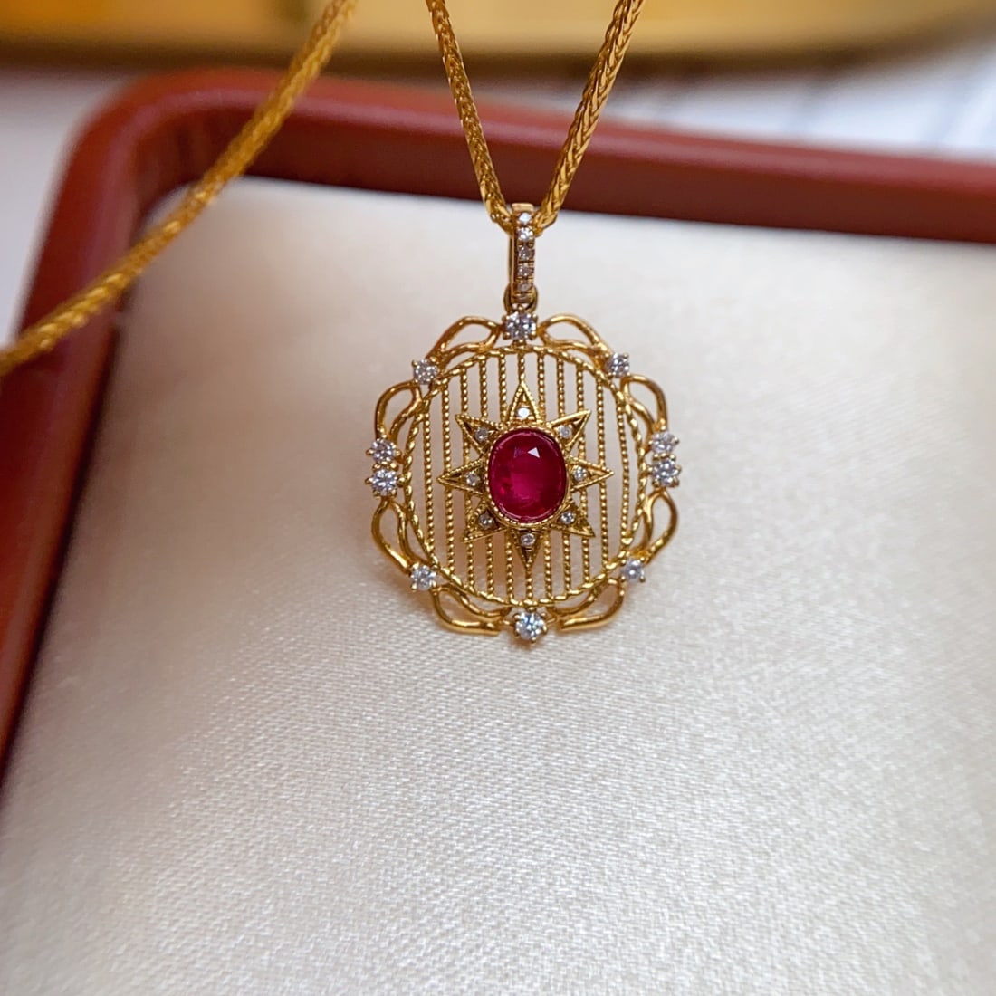 14k Gold 0.55 Ct Natural Ruby & Diamond Pendant( Without Chain ) - 5
