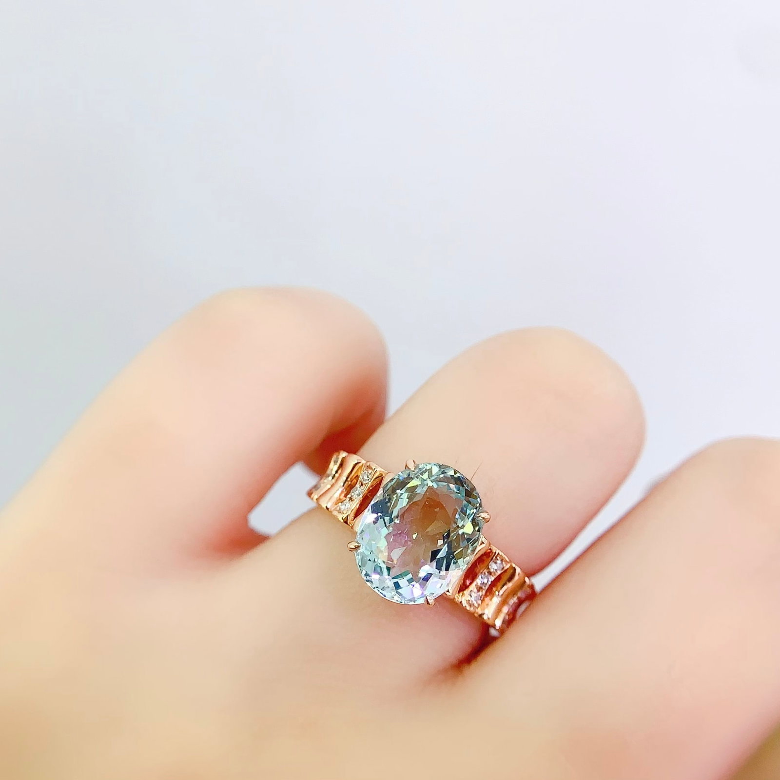 14k Gold 2.73 Ct Natural Aquamarine & Diamond Ring - 6