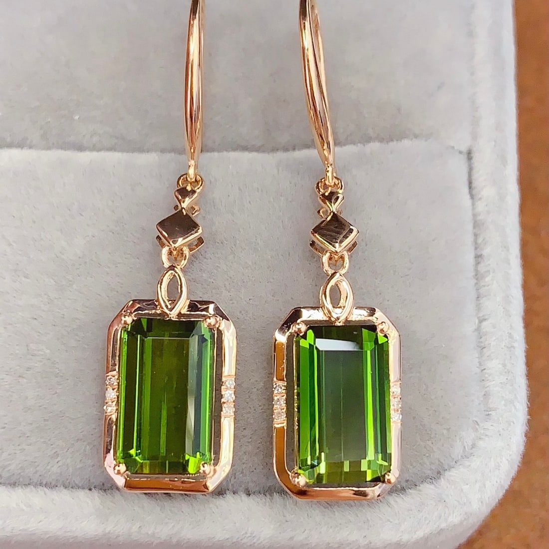 14k Gold 5.56 Ct Natural Tourmaline & Diamond Earrings - 2