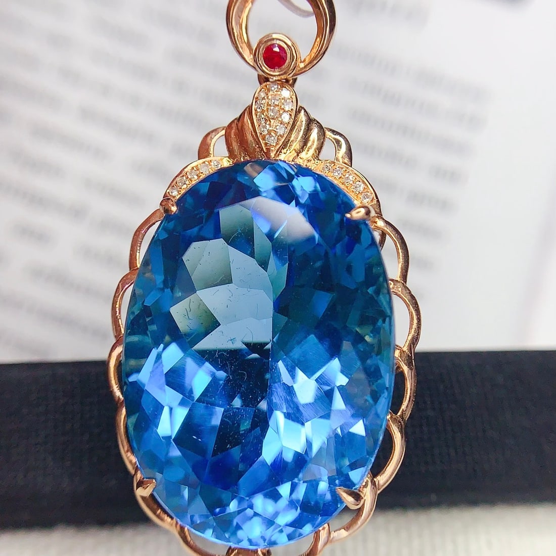 14k Gold 33 Ct Natural Topaz & Diamond & Ruby Pendant( Without Chain ) - 2