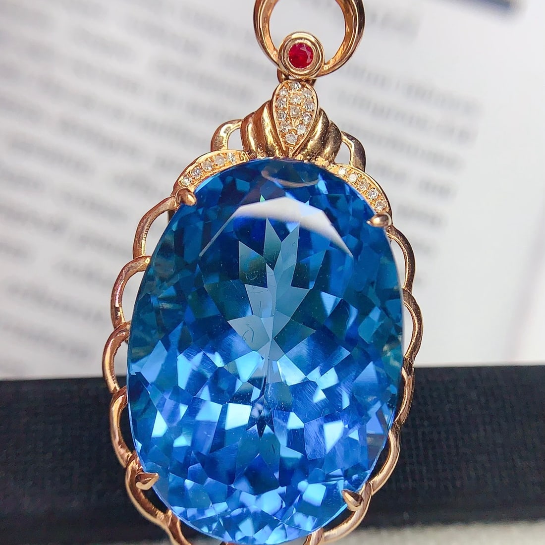 14k Gold 33 Ct Natural Topaz & Diamond & Ruby Pendant( Without Chain ) - 6