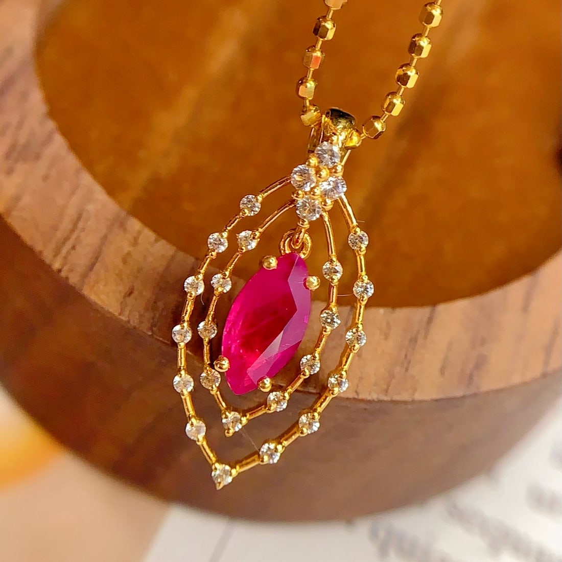 14k Gold 0.6 Ct Natural Ruby & Sapphire Pendant( Without Chain ) - 2