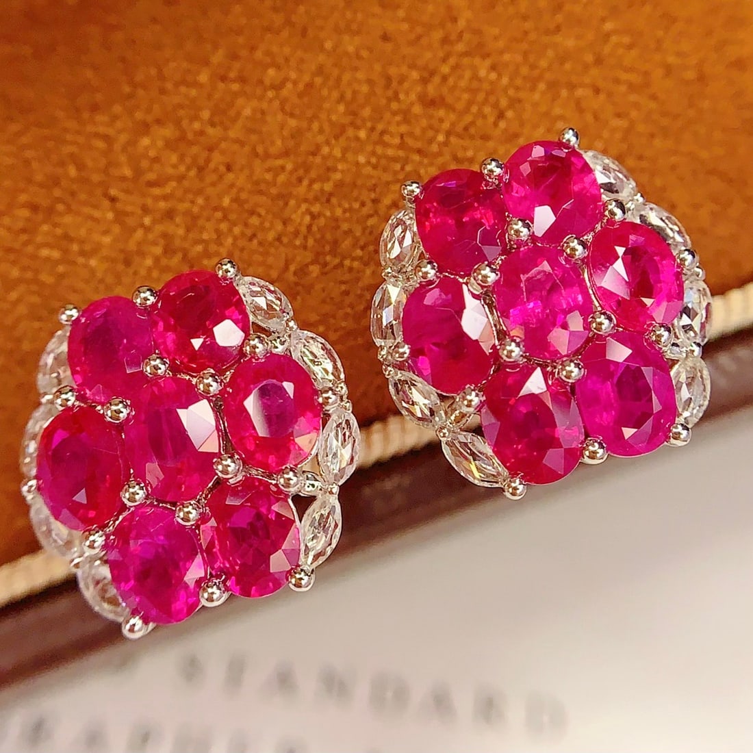 14k Gold 5.2 Ct Natural Ruby & Diamond Earrings - 3