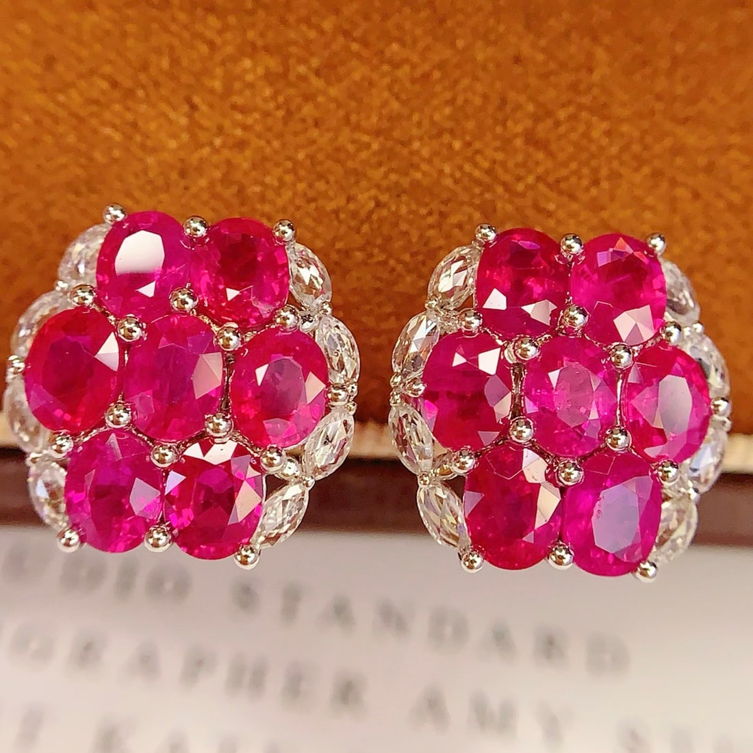 14k Gold 5.2 Ct Natural Ruby & Diamond Earrings - 5