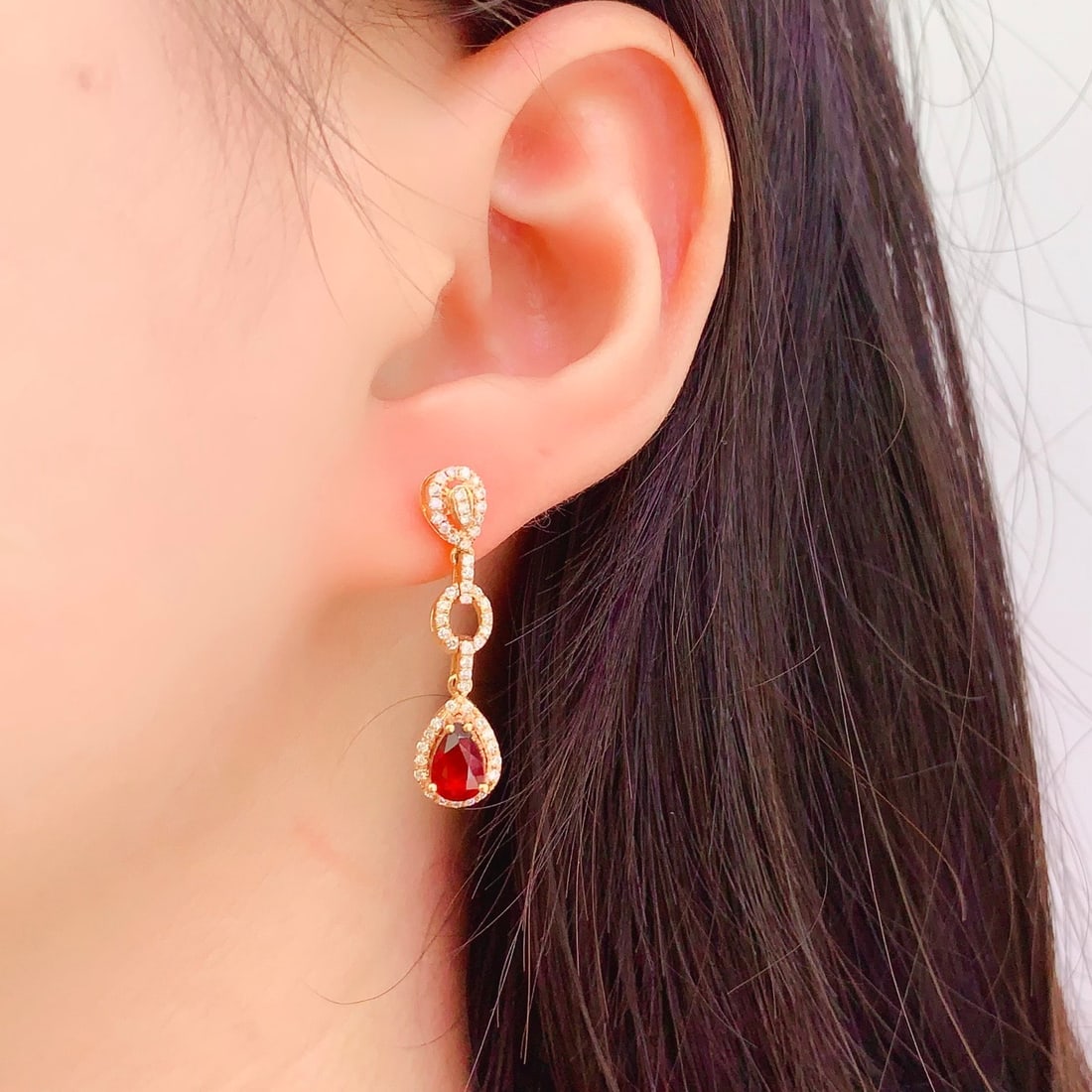 14k Gold 1.72 Ct Natural Ruby & Diamond Earrings - 6