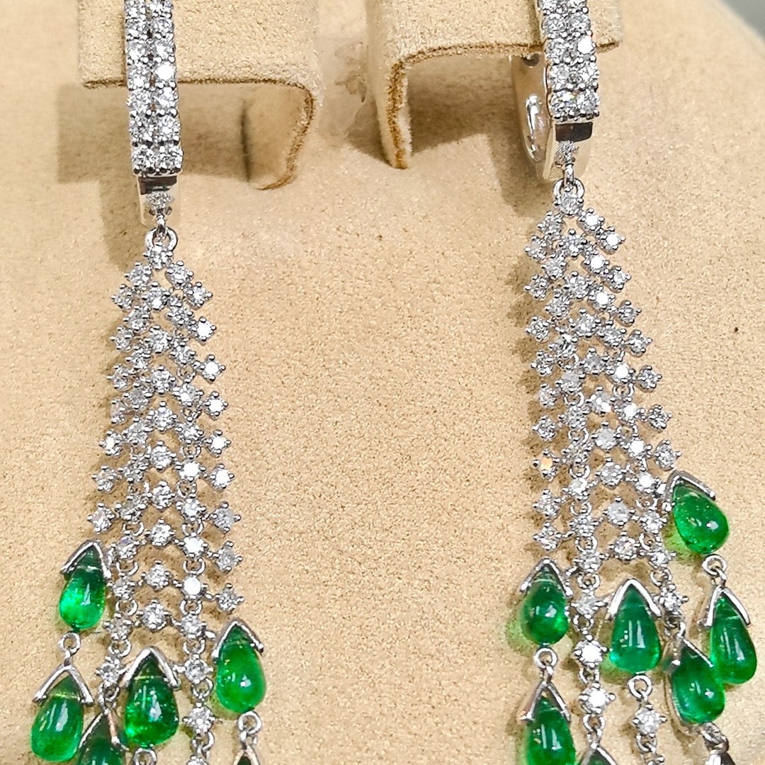 14k Gold 4.52 Ctw Natural Emerald & Diamond Earrings - 4