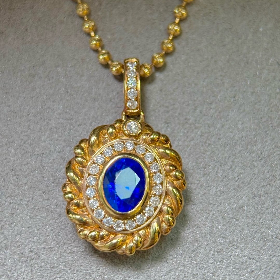 14k Gold 0.94 Ctw Natural Sapphire & Diamond Pendant( Without Chain ) - 3