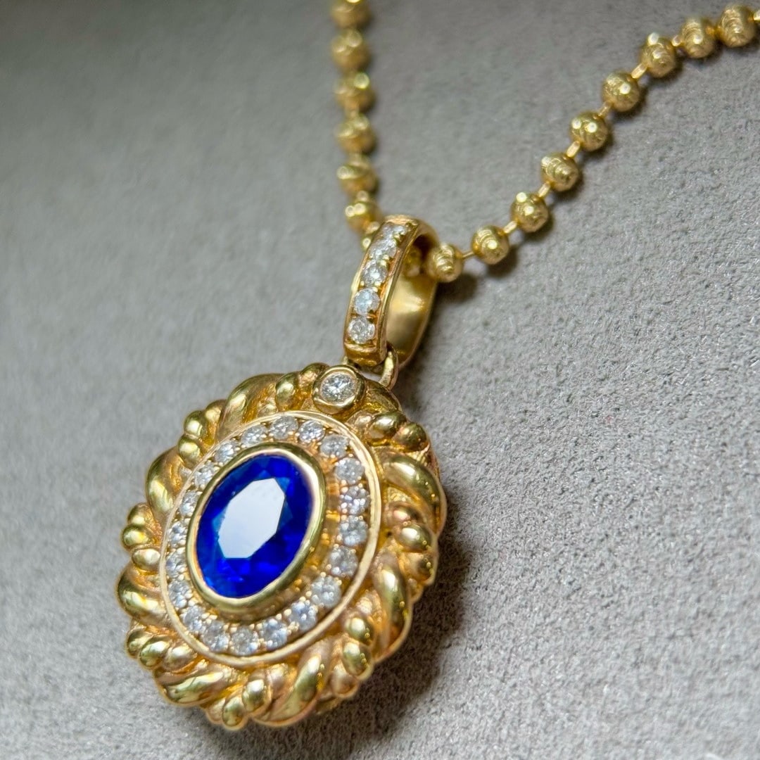 14k Gold 0.94 Ctw Natural Sapphire & Diamond Pendant( Without Chain ) - 4