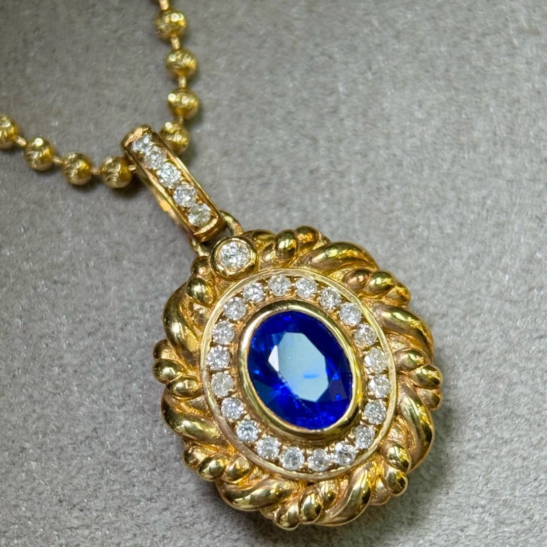 14k Gold 0.94 Ctw Natural Sapphire & Diamond Pendant( Without Chain ) - 5