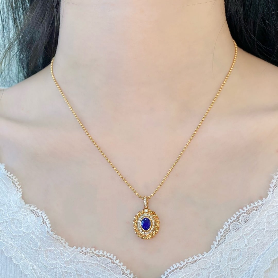 14k Gold 0.94 Ctw Natural Sapphire & Diamond Pendant( Without Chain ) - 6