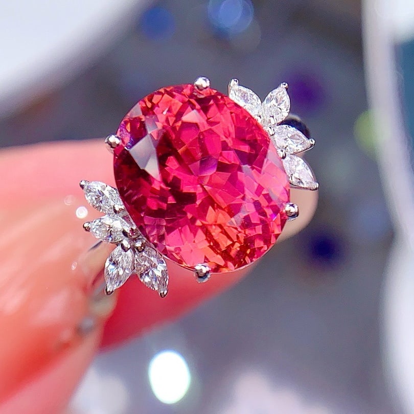 14k Gold 6.3 Ct Natural Tourmaline & Diamond Ring - 2