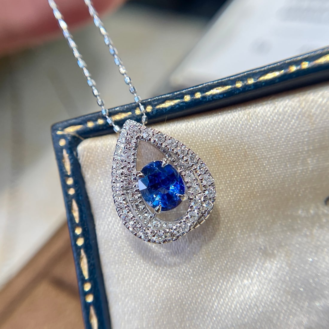 14k Gold 0.82 Ct Natural Sapphire & Diamond Pendant( Without Chain ) - 2