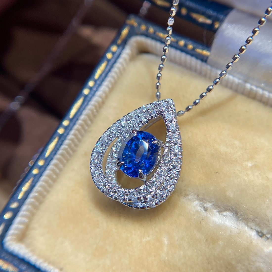 14k Gold 0.82 Ct Natural Sapphire & Diamond Pendant( Without Chain ) - 4