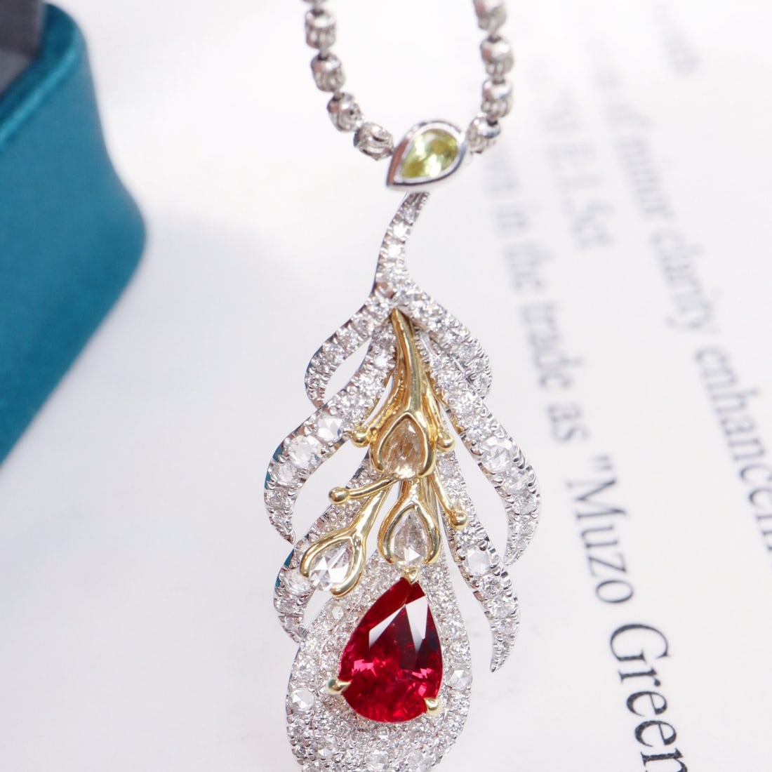 14k Gold 1.81 Ctw Natural Ruby & Diamond Pendant( Without Chain ) - 2