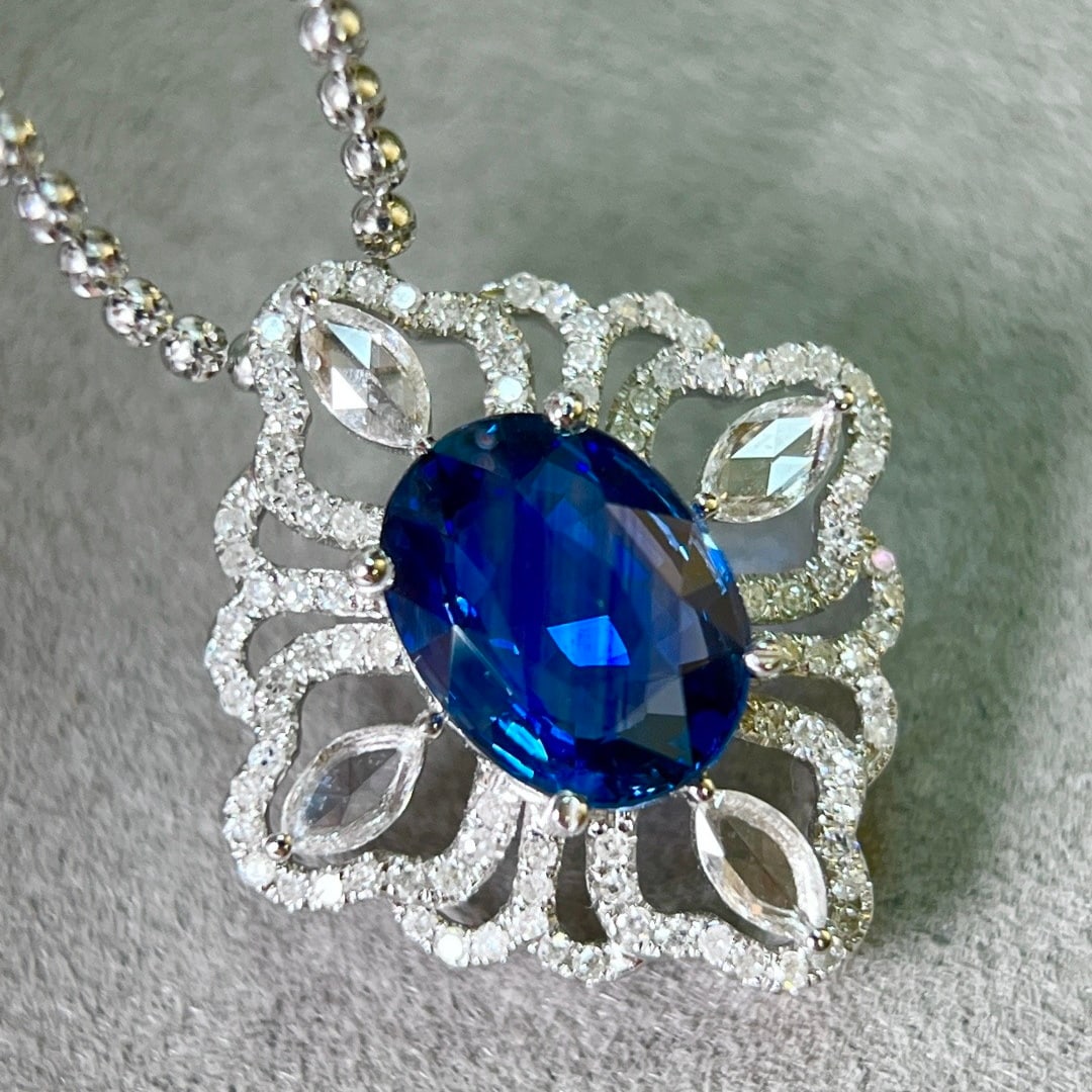 14k Gold 2.63 Ctw Natural Sapphire & Diamond Pendant( Without Chain ) - 2