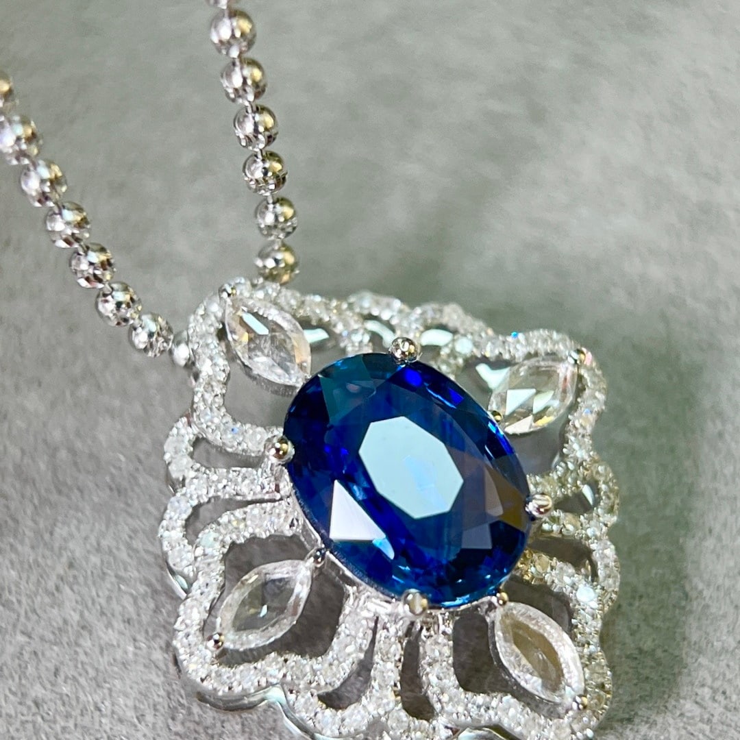 14k Gold 2.63 Ctw Natural Sapphire & Diamond Pendant( Without Chain ) - 3