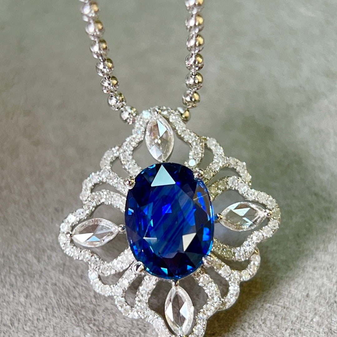 14k Gold 2.63 Ctw Natural Sapphire & Diamond Pendant( Without Chain ) - 4