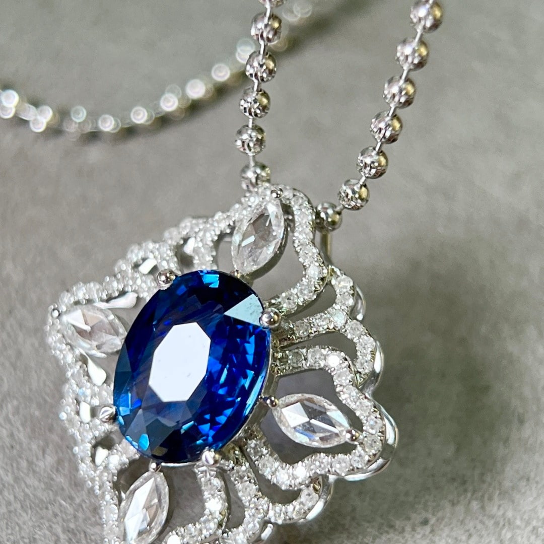 14k Gold 2.63 Ctw Natural Sapphire & Diamond Pendant( Without Chain ) - 5