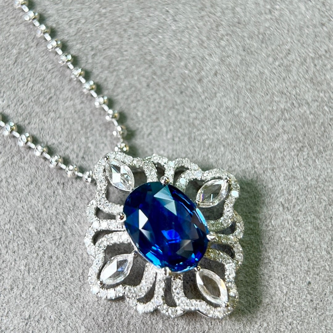 14k Gold 2.63 Ctw Natural Sapphire & Diamond Pendant( Without Chain ) - 6