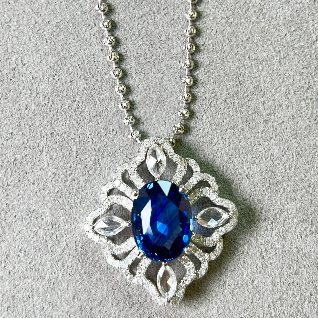 14k Gold 2.63 Ctw Natural Sapphire & Diamond Pendant( Without Chain ) - 7