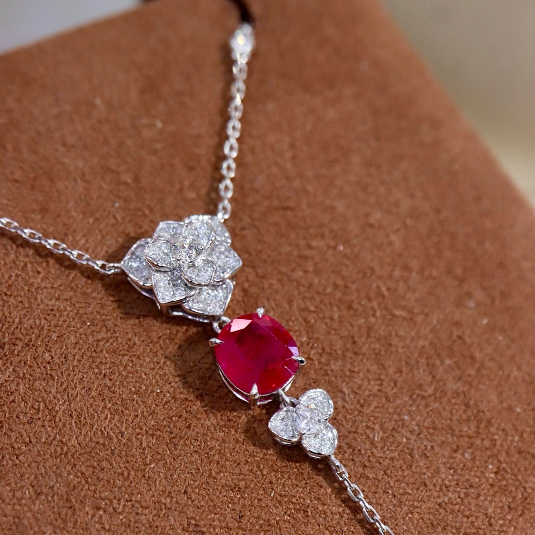 14k Gold 2.51 Ctw Natural Ruby & Diamond Necklace - 5