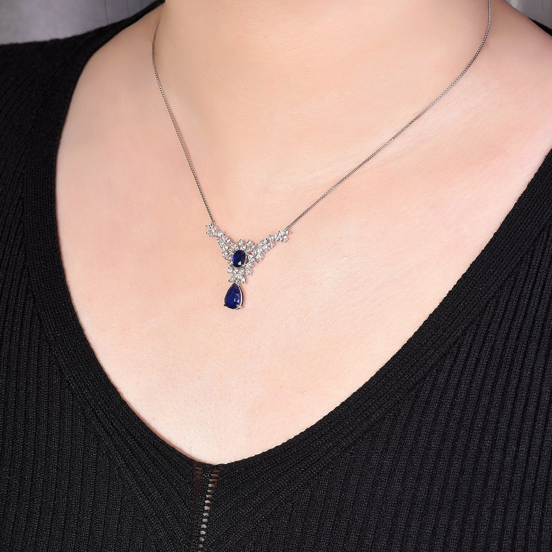 14k Gold 3.77 Ctw Natural Sapphire & Sapphire Necklace - 7