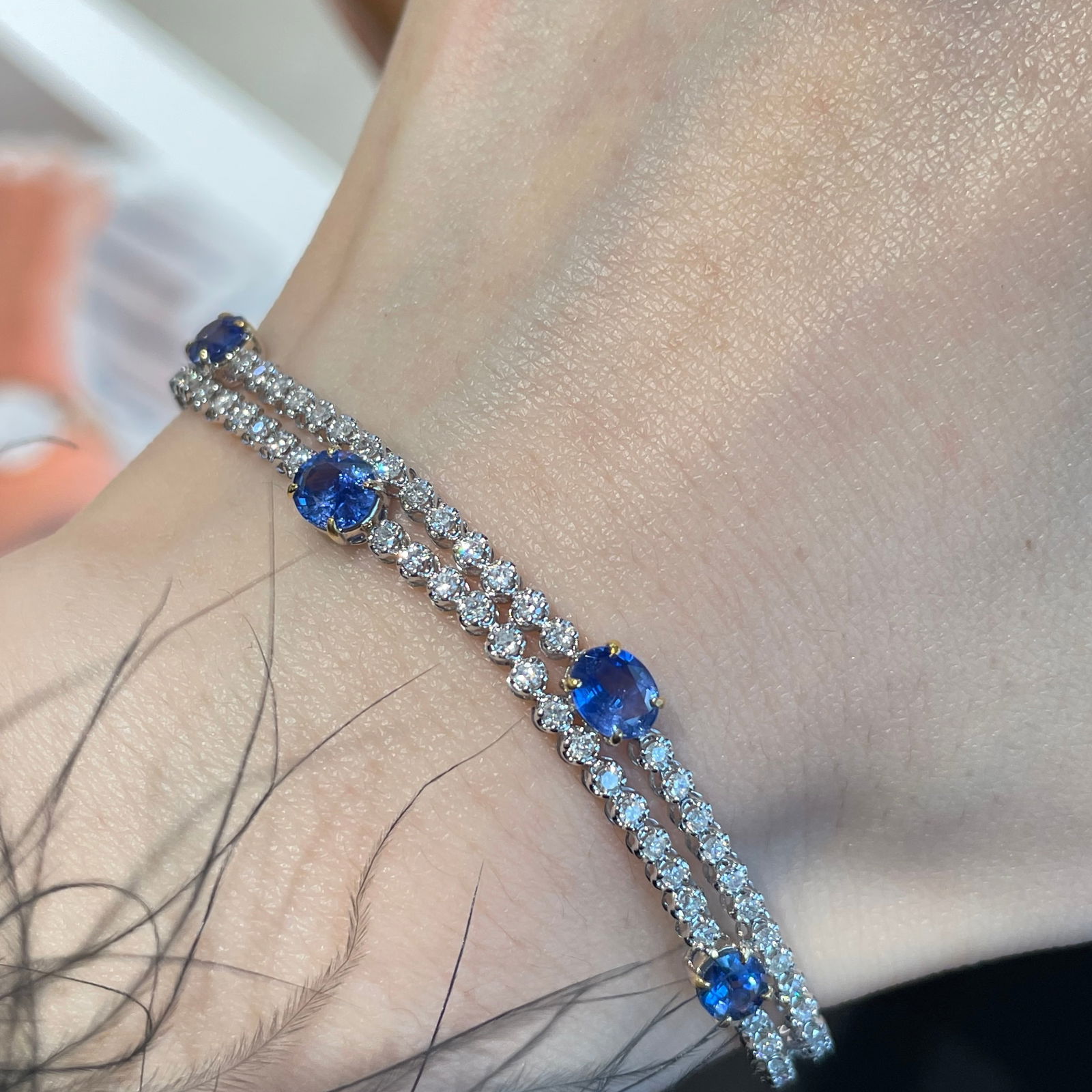 14k Gold 2.74 Ct Natural Sapphire & Diamond Bracelet - 4