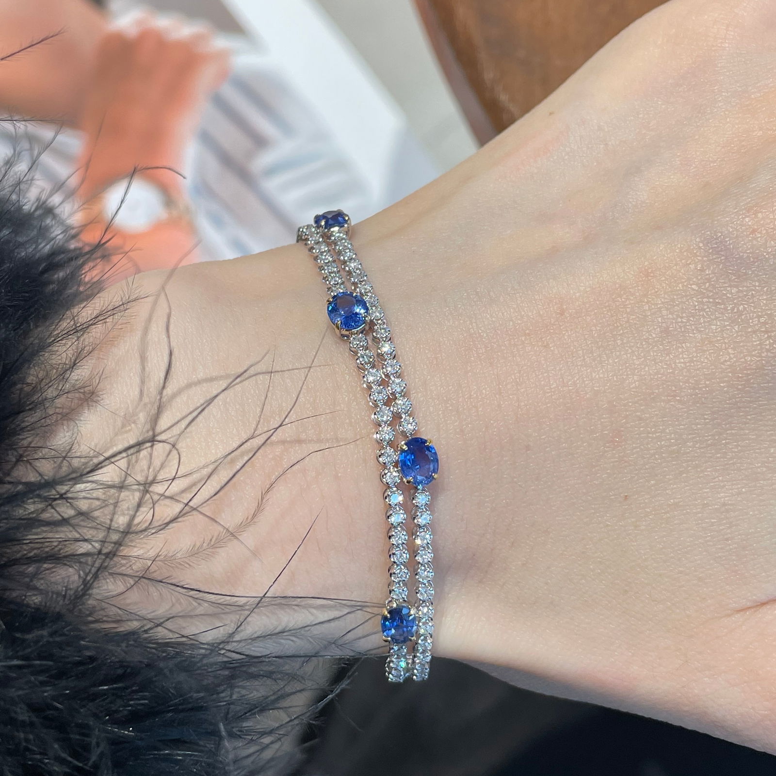 14k Gold 2.74 Ct Natural Sapphire & Diamond Bracelet - 6