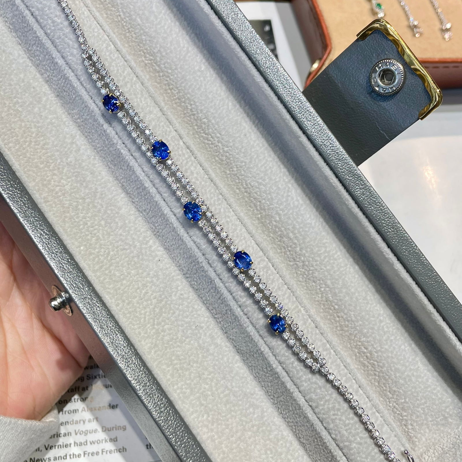 14k Gold 2.74 Ct Natural Sapphire & Diamond Bracelet - 8