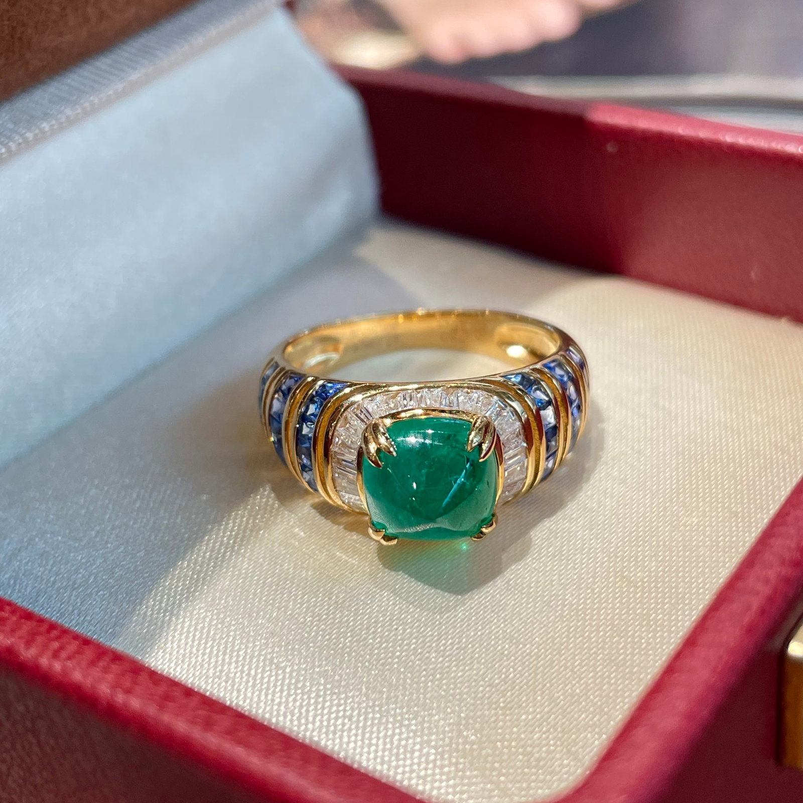 14k Gold 3.17 Ctw Natural Emerald & Sapphire Ring - 2
