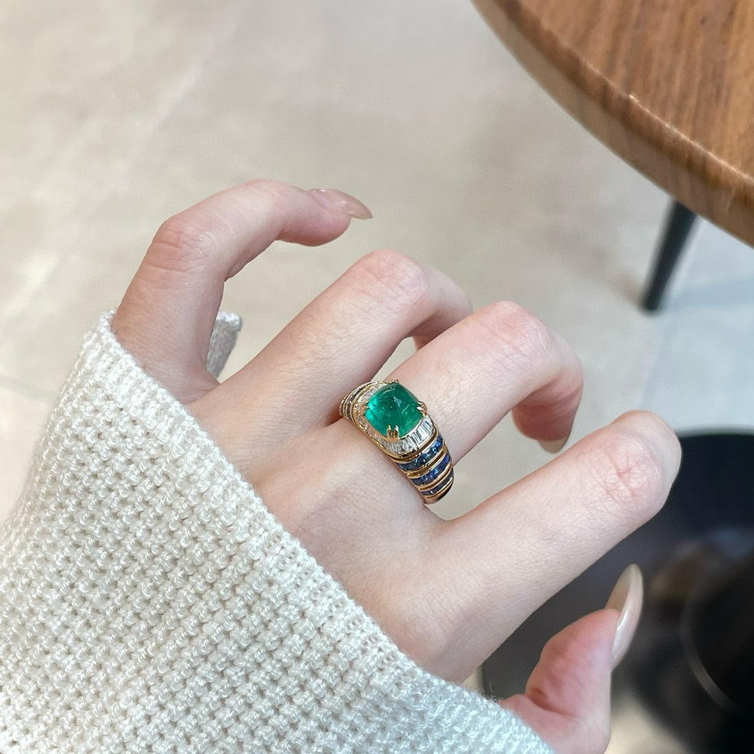 14k Gold 3.17 Ctw Natural Emerald & Sapphire Ring - 7