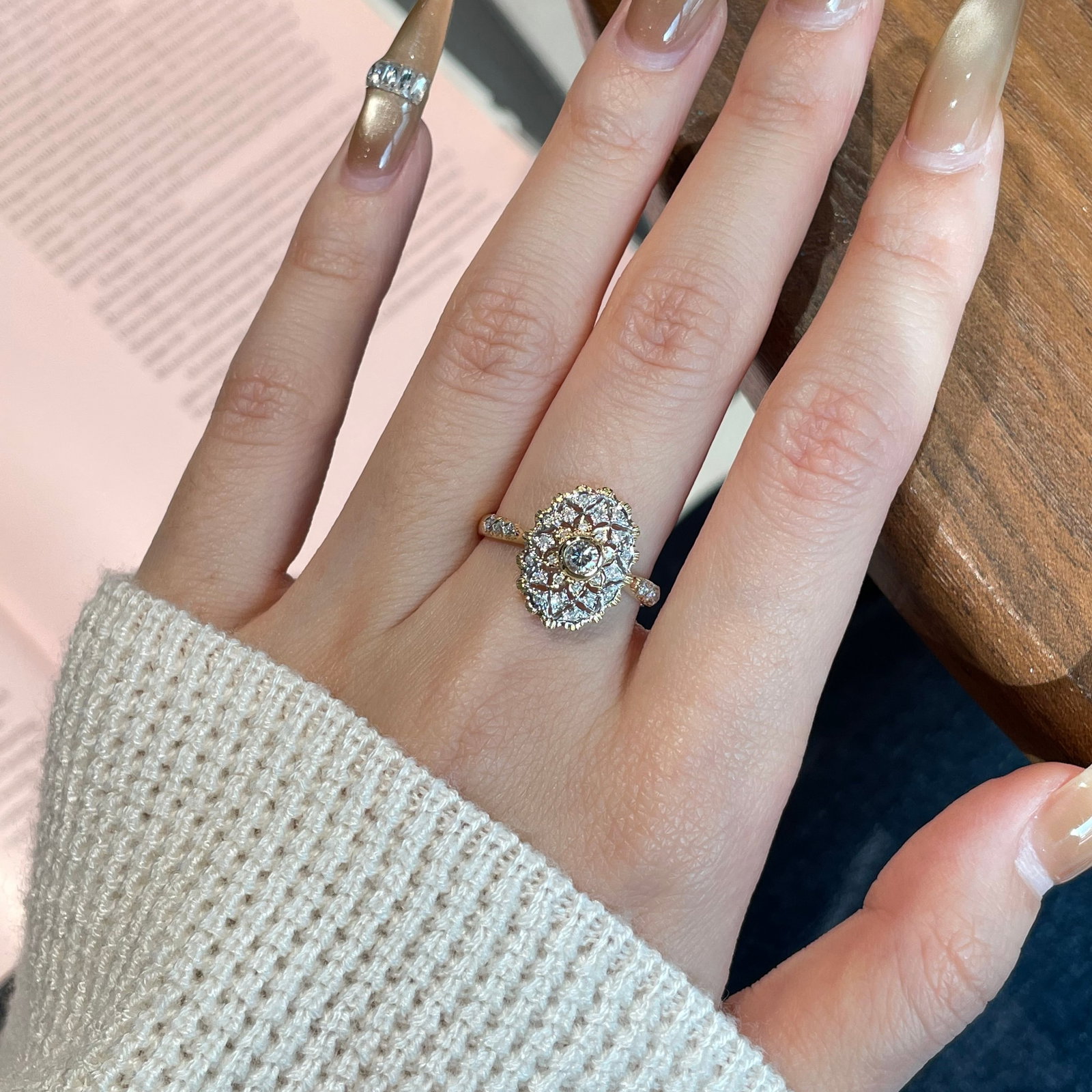 14k Gold 0.26 Ct Natural H Diamond Ring - 5